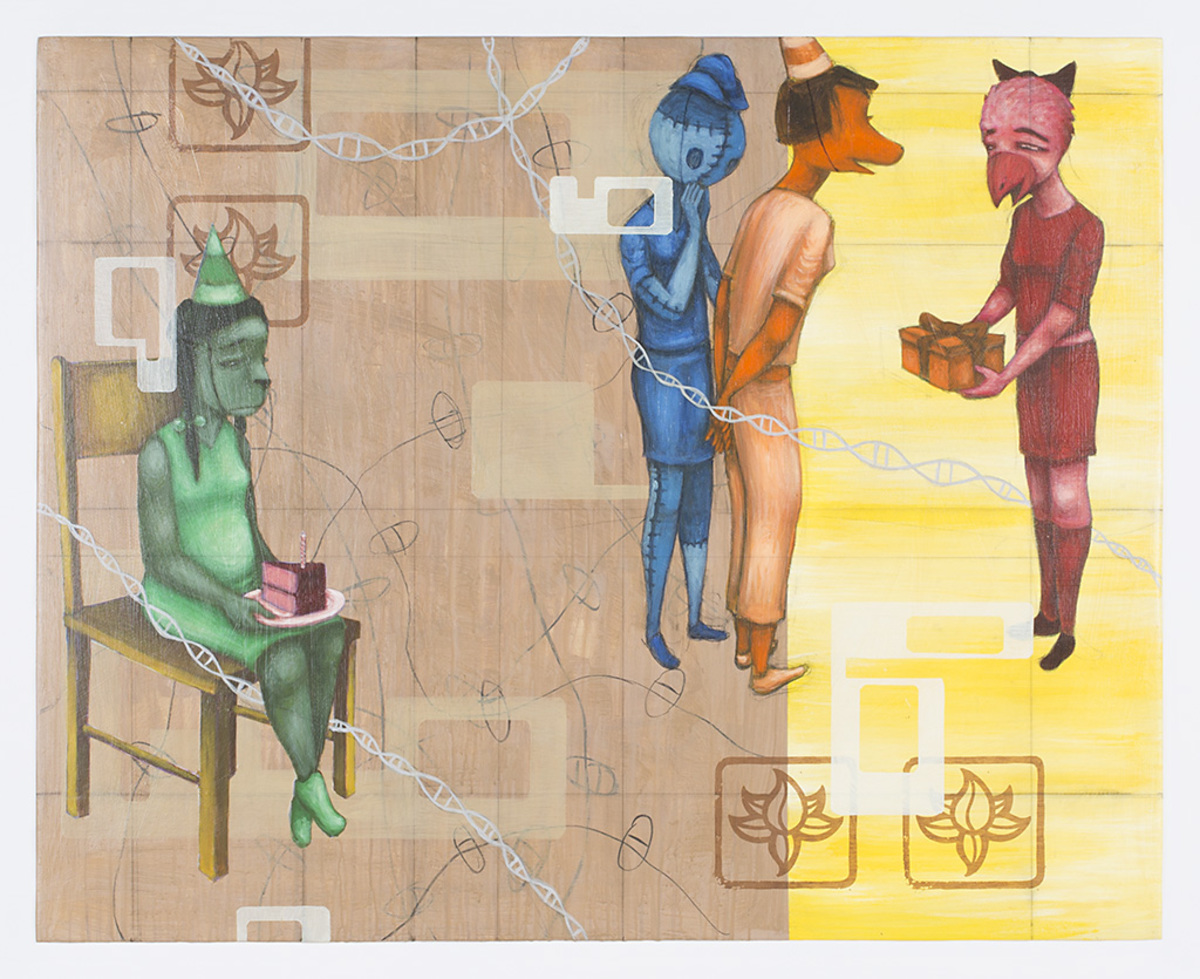 A painting of four people
