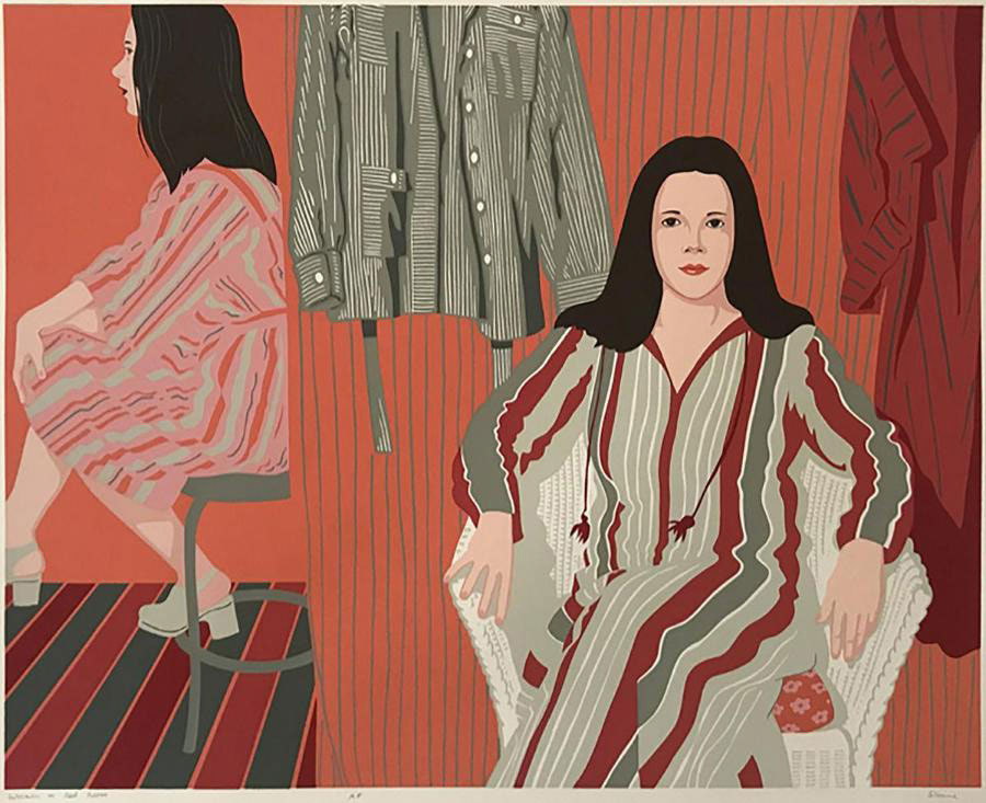 painting of two women in a red room