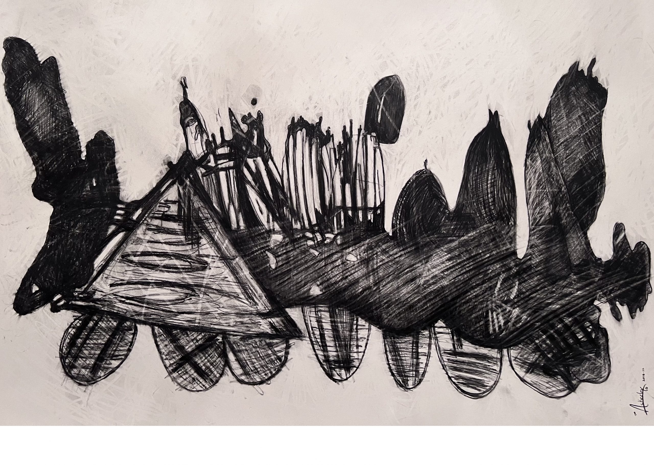Black astract art: James Ackerly Porter, Birthday Tank, 2012, charcoal on paper; Courtesy of the artist.