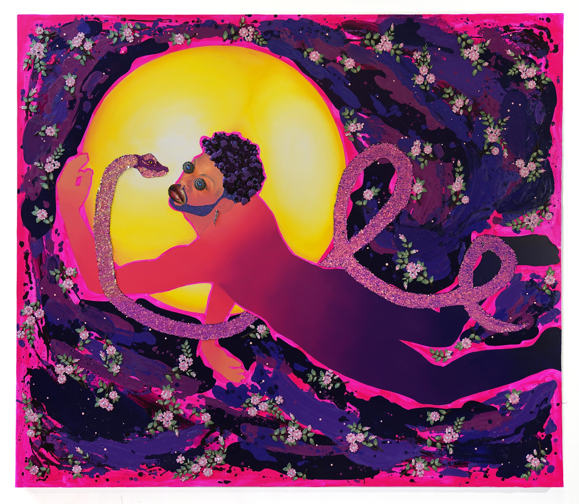 A man floats in space.