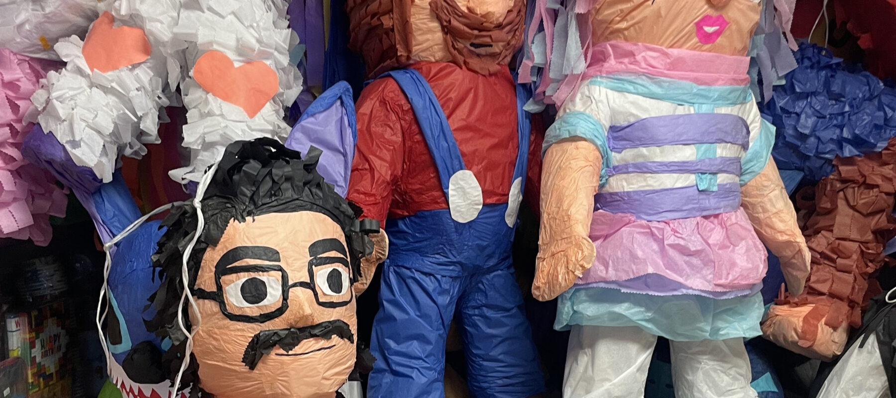A collection of pinatas