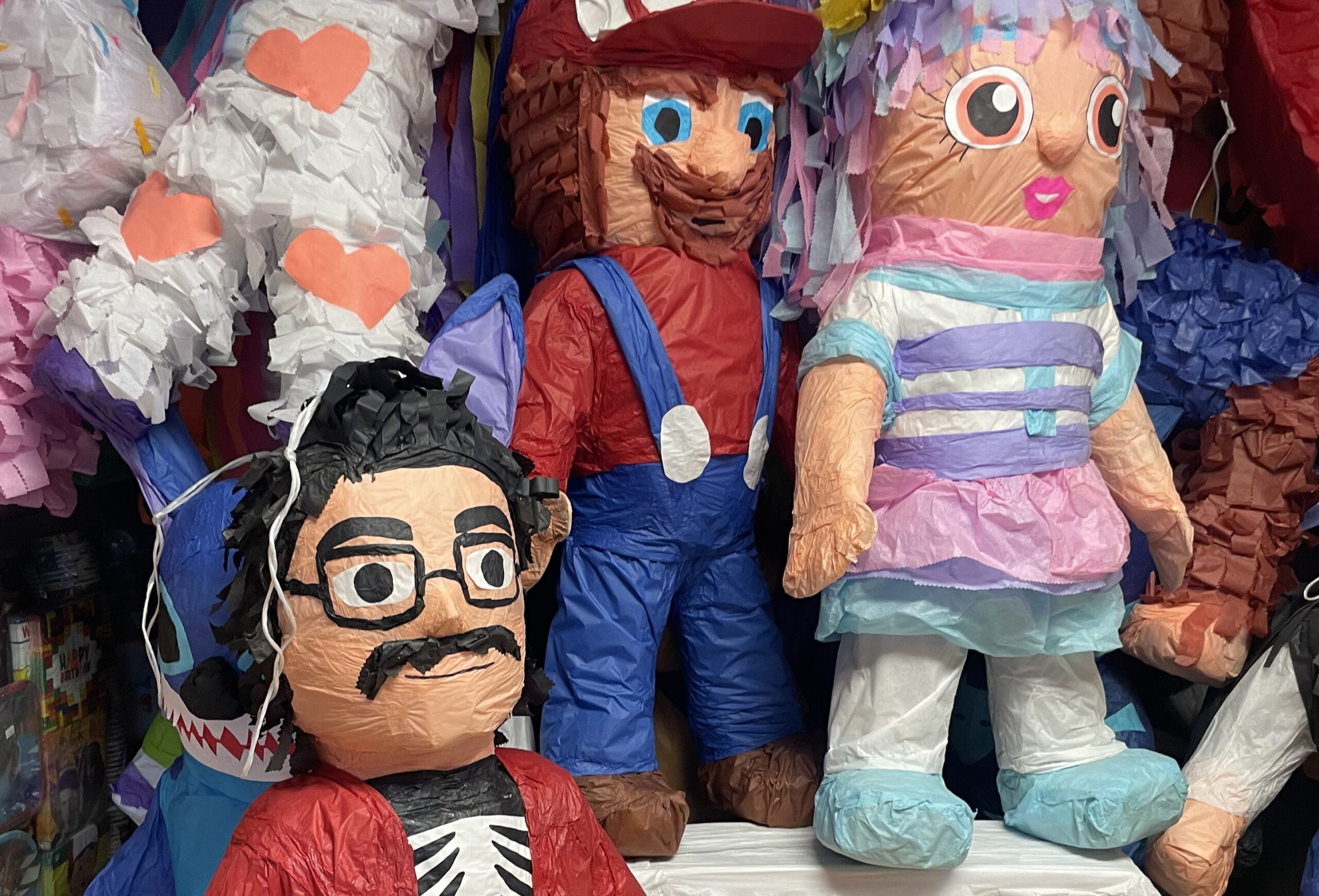 A collection of pinatas
